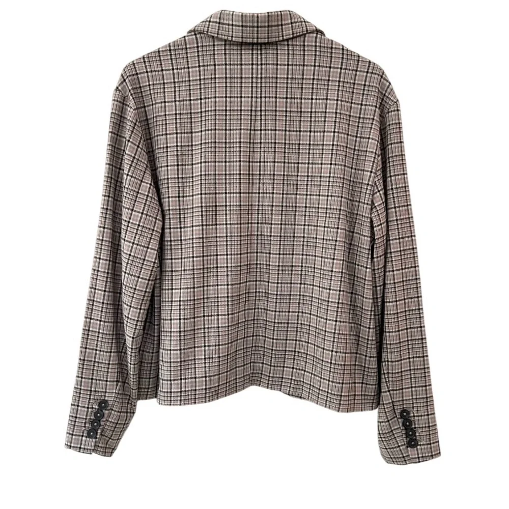 We the Free People Cali Plaid blazer M black grey pink Boxy Single Breasted - Picture 2 of 15